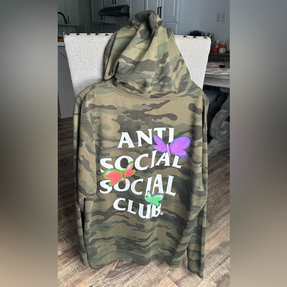 Anti Social Social Club Shell Shock Camo Hoodie Large ASSC butterfly - Picture 2 of 5